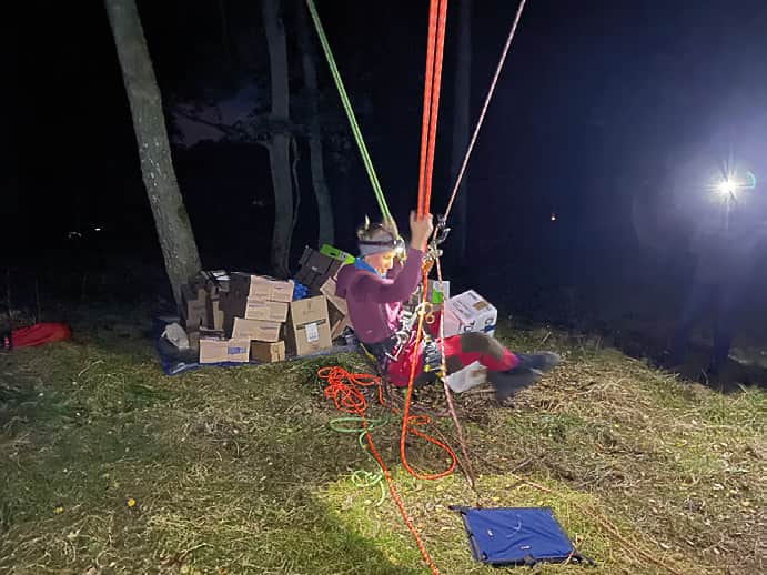 Night time tree climbing demo Women’s ArbCamp 2022