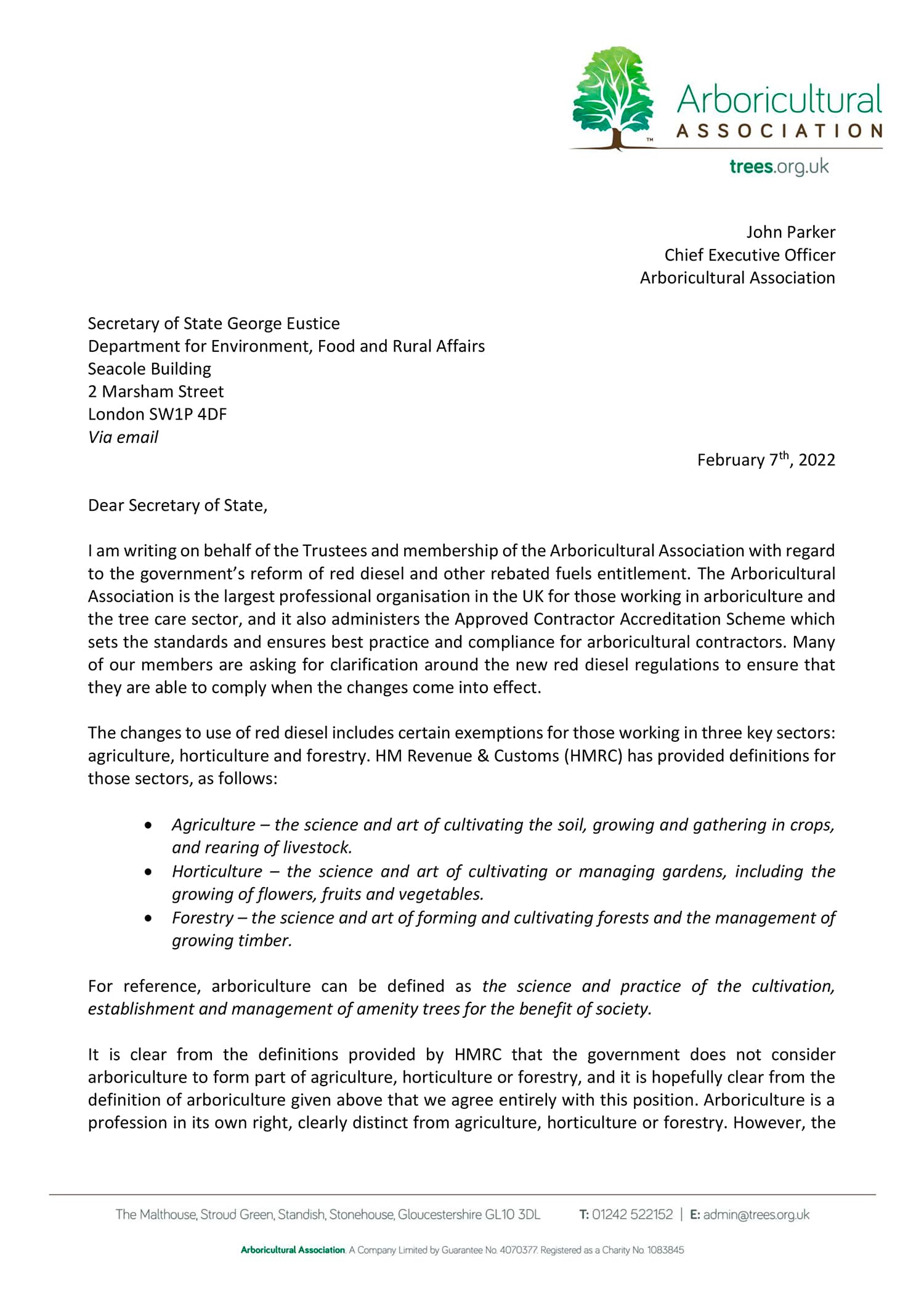 Letter sent to George Eustice