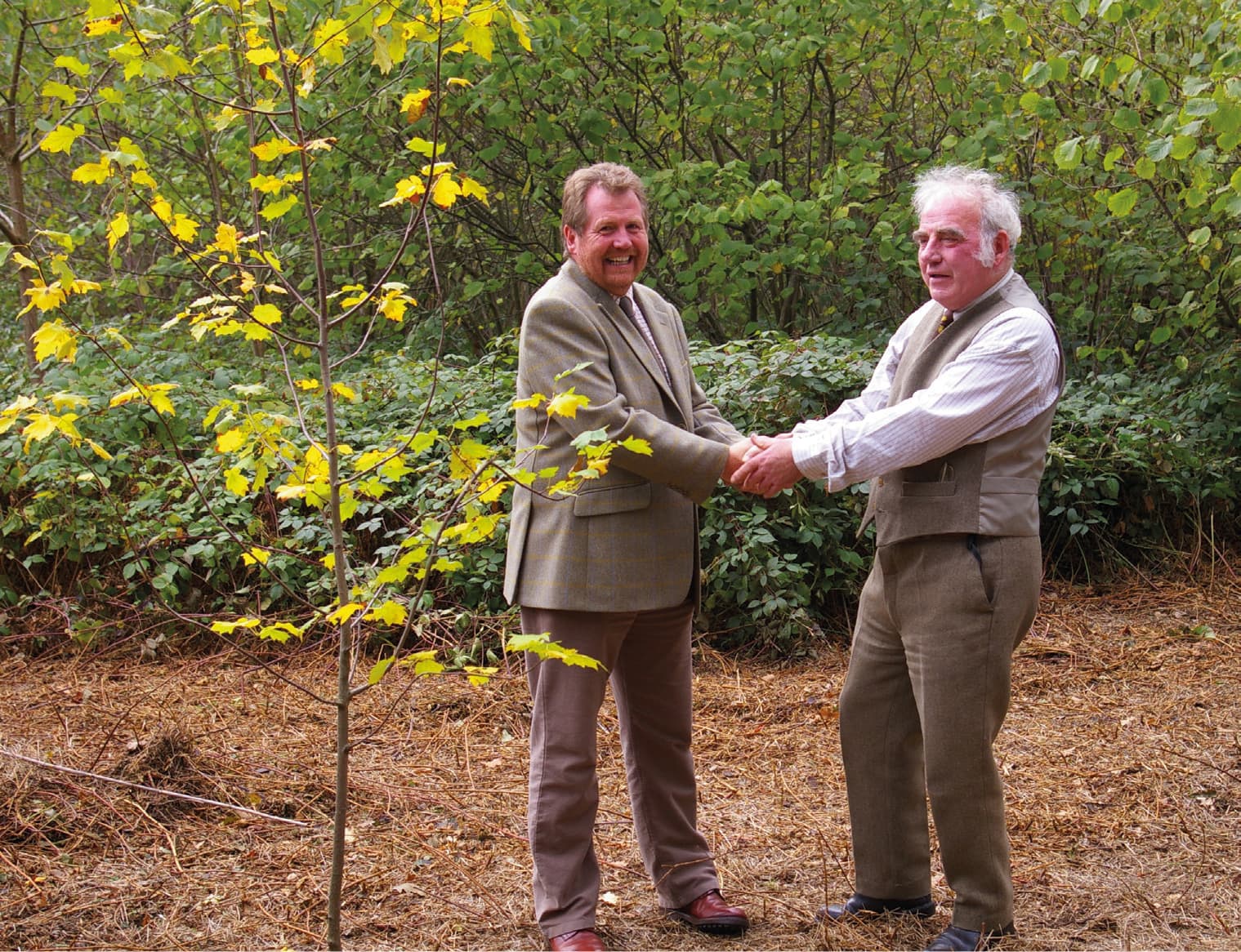 Henry and Tony Kirkham at the planting of three wild service (Sorbus torminalis) trees at Kew