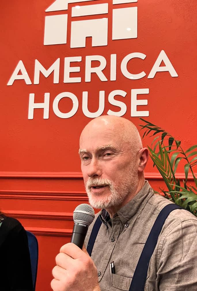 Piotr Tyszko-Chmielowiec presenting at America House, Lviv.