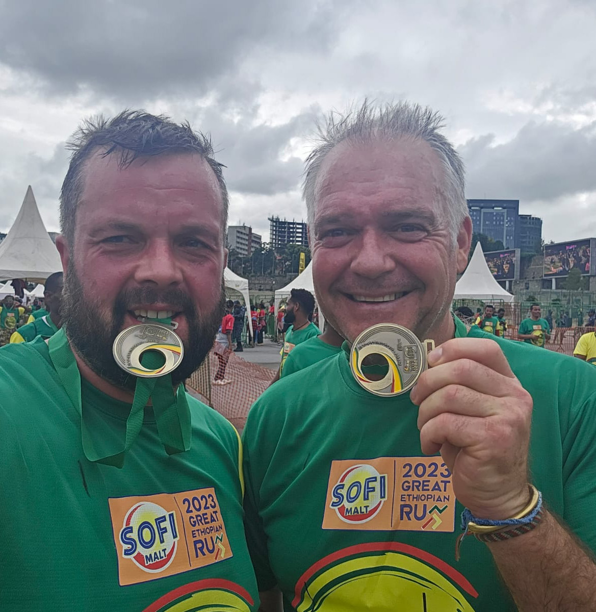 Marco Bartolini (right) and Ben Jones at the Great Ethiopian Run.