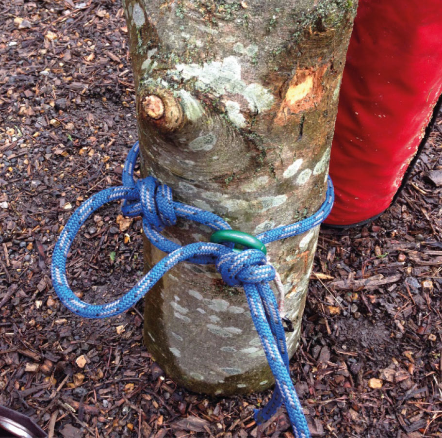 A base tie, with an anchor ring and a double overhand to aid staying clinched on the stem.