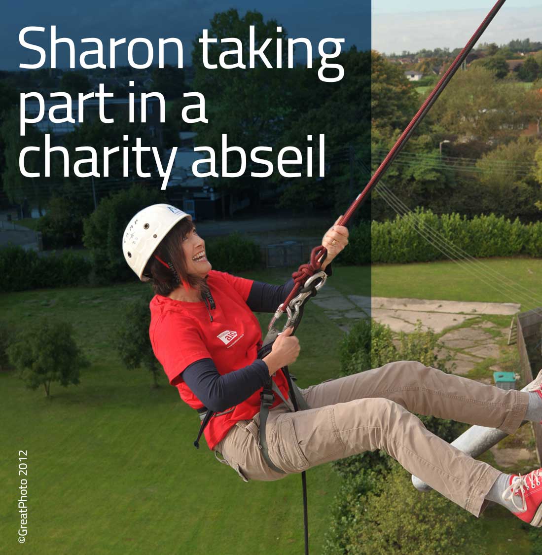 Sharon taking part in a charity abseil. Sharon taking part in a charity abseil.