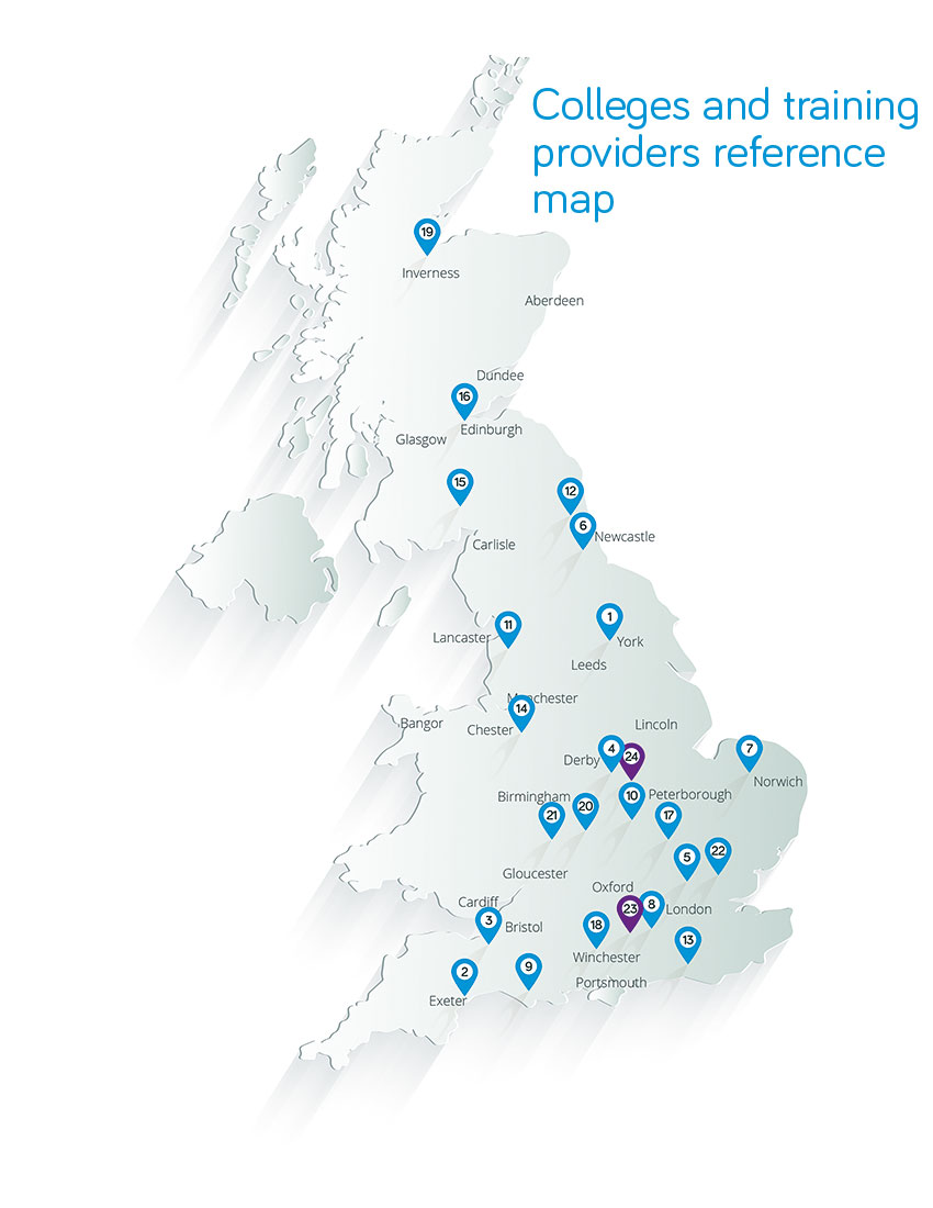 Map of Arboricultural Colleges and Training providers